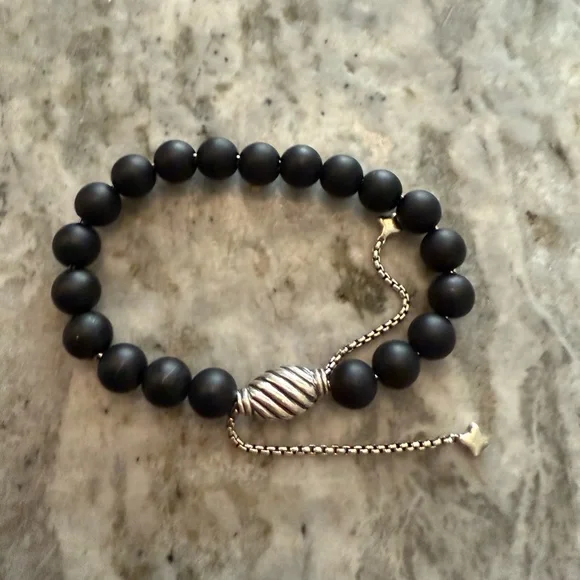 David Yurman Black Beaded Bracelet with Silver Accents - Picture 2 of 3